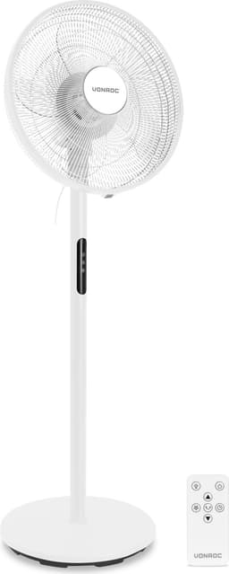 VONROC Ventilator - Ø45,5 cm |  Justerbar i 3 Højder – 4 Hastigheder, Oscillation, Timer| Inkl. Fjernbetjening | Hvid