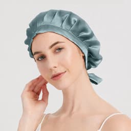 Justerbar silkesøvnhue til langt hår, 100% silke LightBlue