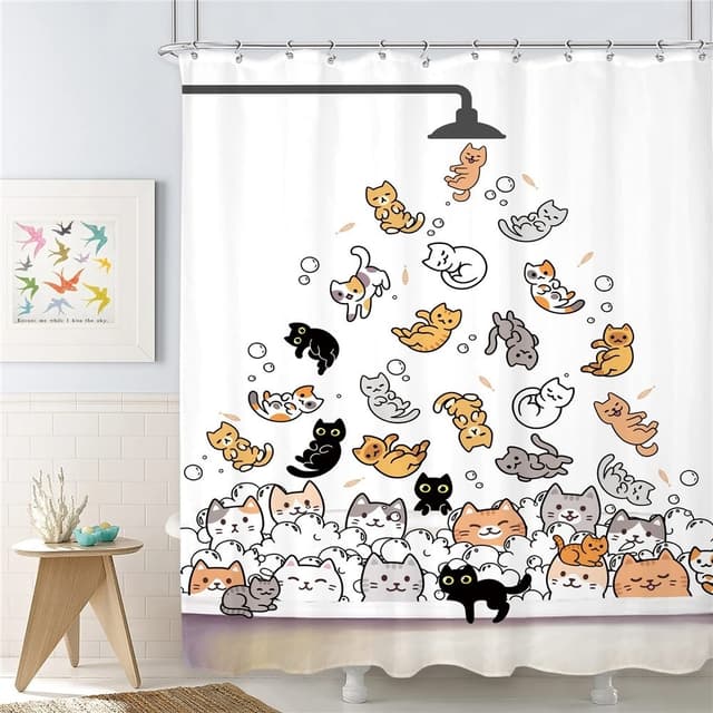 Bruseforhæng med tegneseriedyrmotiv 200 x 180 cm inkl. 12 kroge - Katte