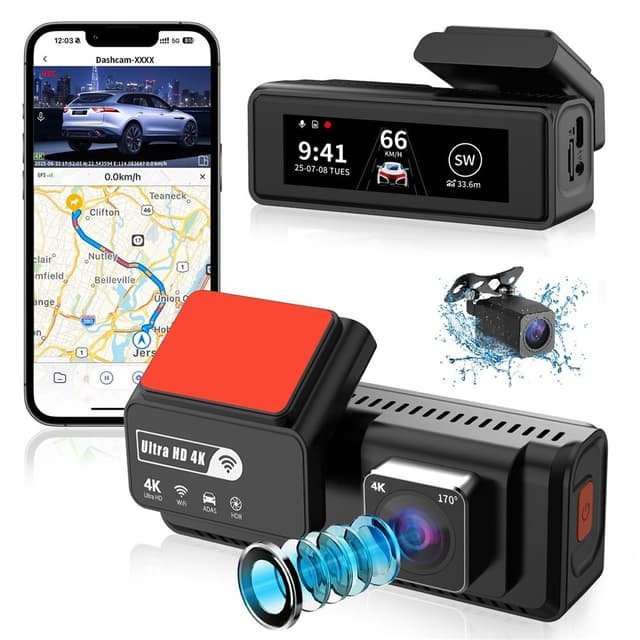 Dubbel 4K Dash Cam Kamera HDR Nattseende ADAS GPS parkeringsövervakning DVR