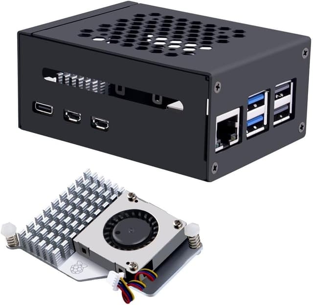 NÖRDIC Raspberry Pi 5-chassi med Pi5-officiell aktiv kylare, stöd för PCIe M.2 NVMe SSD