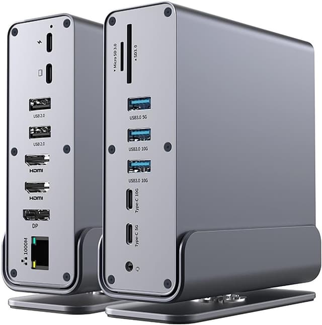 15 i 1 USB-C Dockningsstation 4K@30Hz HDMI och DisplayPort, 3xUSB 3.0, 2xUSB 2.0, PD 100W laddning, 1000Mbps RJ45 Ethernet för Windows och MacOS