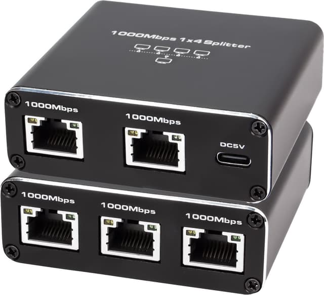 NÖRDIC LAN-splitter 1 till 4 1000 Mbps Gigabit Ethernet för dator, laptop, switch, hubb, router, digital-TV