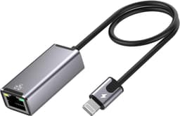 NÖRDIC Lightning till Ethernet-nätverksadapter med 20W laddningsport för iPhone/iPad, RJ45 Plug & Play, 100Mbps, 50cm