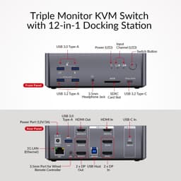 AV Access iDock B23 8K KVM-switch dockingstation 2 til 3, stationær + bærbar computer til tre skærme, (100W PD), 12-i-1, 8K@60Hz/4K@165Hz/1440P@240Hz
