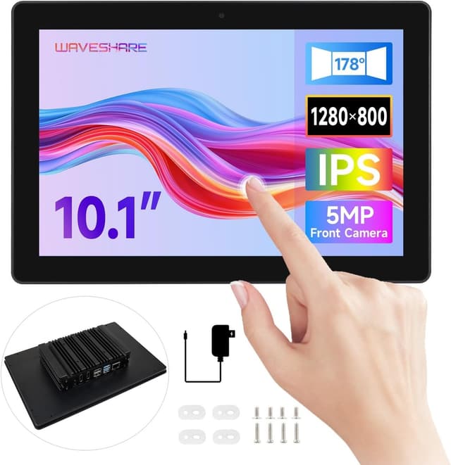 Waveshare industriel HMI alt-i-én 10,1"" touchskærm, kompatibel med Raspberry Pi 4 (medfølger), understøtter dobbelt 4K HDMI-udgang