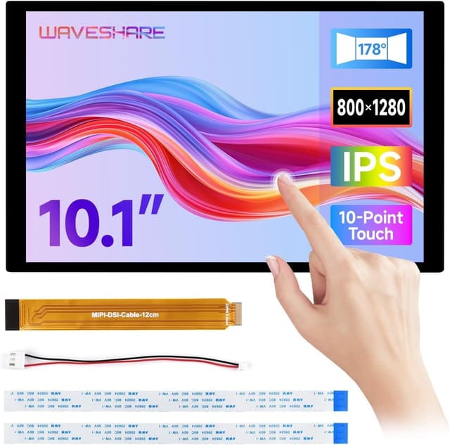 Waveshare 10,1"" DSI Touchskærm, 800 x 1280, IPS-panel, Optical Bonding hærdet glas, til Raspberry Pi/RK3576/RK3506/ESP32-P4