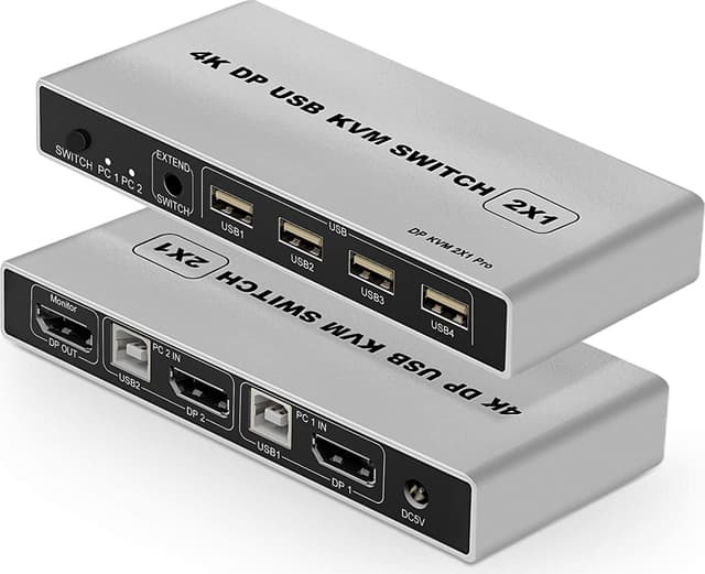 NÖRDIC KVM Switch 2 till 1 DisplayPort 1.2 4K 60Hz och 4x USB HDCP 2.2