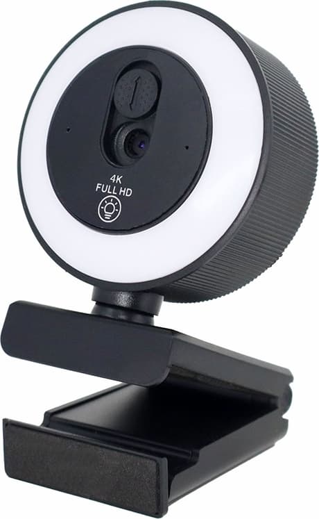 NÖRDIC HD 4K-webbkamera för PC och laptop, 360° justerbar med autofokus, 3-färgs touchbelysning för videosamtal, livestreaming och distansarbete