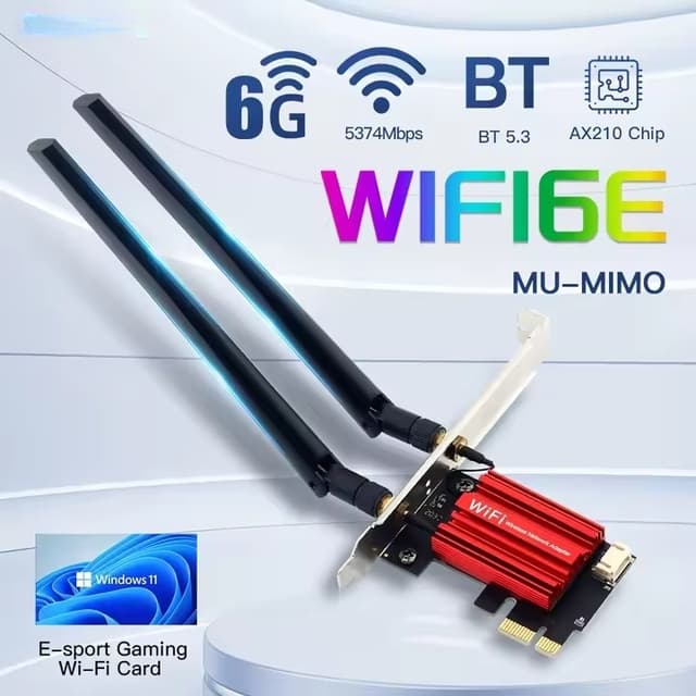 NÖRDIC PCIe AX210 WiFi-kort, tri-band 6 GHz/5 GHz/2,4 GHz internt nätverkskort, 5400 Mbps, PCIe, 8 dBi, Bluetooth 5.3-adapter