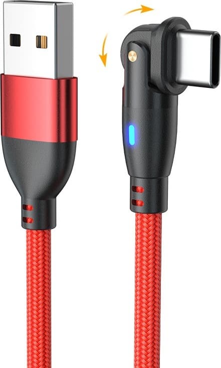 2-Pack USB till Type-C 180° Roterande Laddningskabel - Nylonflätad, Snabbladdning Red 3 m