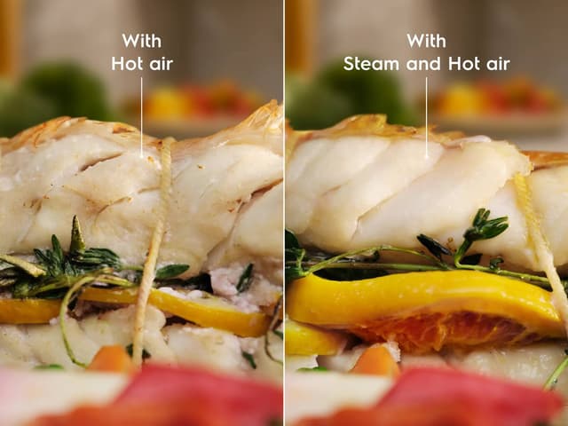 SteamCrisp® gjør kjøttet sprøere på utsiden og saftigere inni