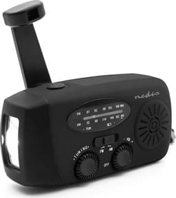 Nedis Nødradio | Borddesign | AM / FM | Accu drevet / Håndsving / USB Drevet | Sort