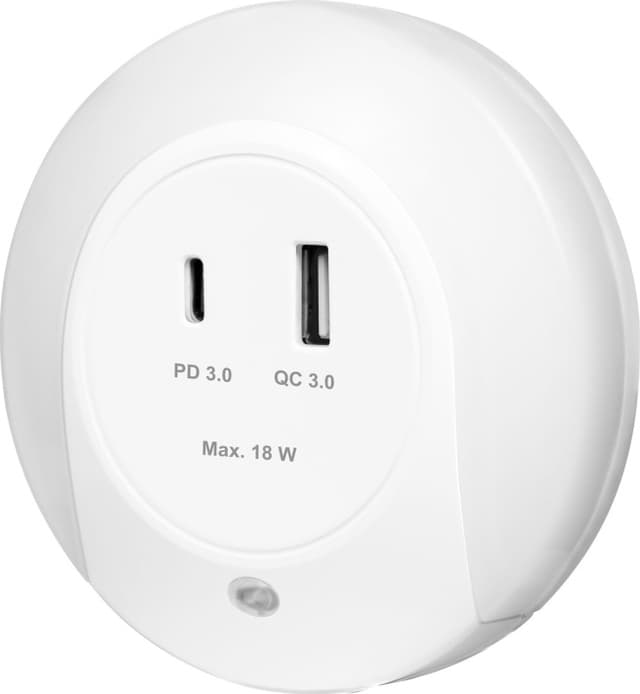 LogiLink Nattlampa LED skymningssensor Laddare 18W PD QC