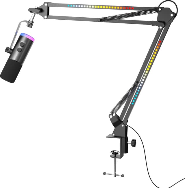 NÖRDIC XLR/USB Dynamic Microphone Kit, RGB Adjustable Boom Arm Stand for Streaming, Gaming, Voice-Over, Recording