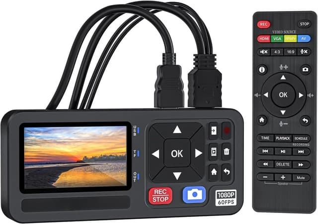 Video til digital konverter 4K HDMI/CVBS/VGA/YPBPR input videorekorder fra VCR, DVD, VHS, Hi8, videokameraer – 4K optagelse 1080P 60FPS, 3"" skærm