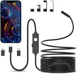 NÖRDIC Endoskopkamera til mobiltelefon med lys, 1080P HD, 8 LED-lys, vandtæt IP67, ingen WiFi nødvendig, Android og iOS, 5m