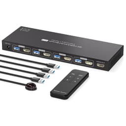 NÖRDIC HDMI 2.0 KVM-switch 4 til 1 EDID 4K60Hz, 4xUSB 3.0, 4 computere til 1 skærm + 4xUSB 3.0-enheder, fjernbetjening