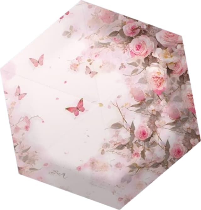 Ultralet Mini Flad Seks-Foldbar Paraply - Blomsterdesign, Guldramme, UV-Beskyttelse