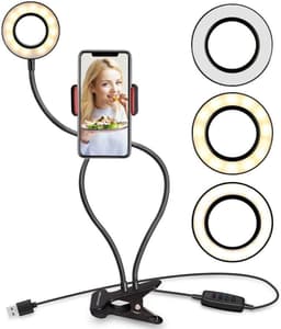 Selfie Ring Light med LED lys + justerbar arme