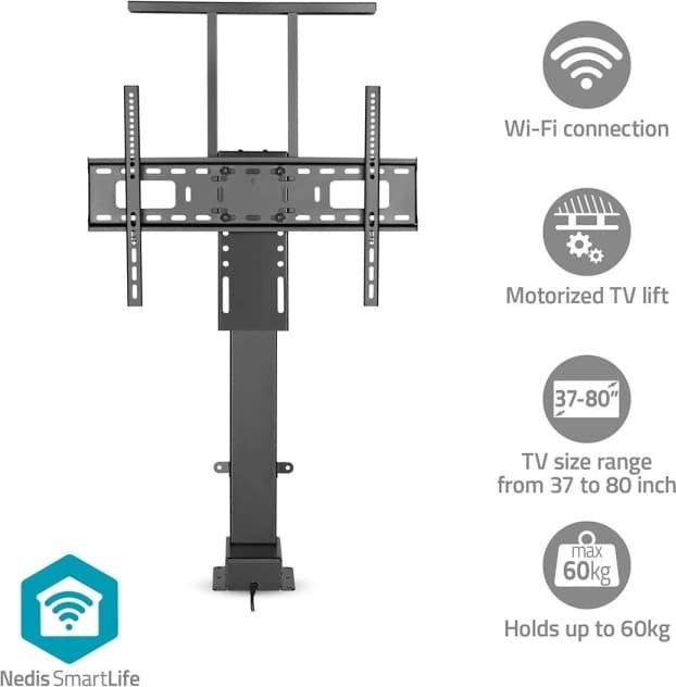 Nedis SmartLife Motorized TV Lift | 37 - 80 "" | Maximum supported screen weight: 60 kg | Built-in Cabinet Design | Lift range: 79 - 184 cm | Remote controlled | ABS / Steel | Black