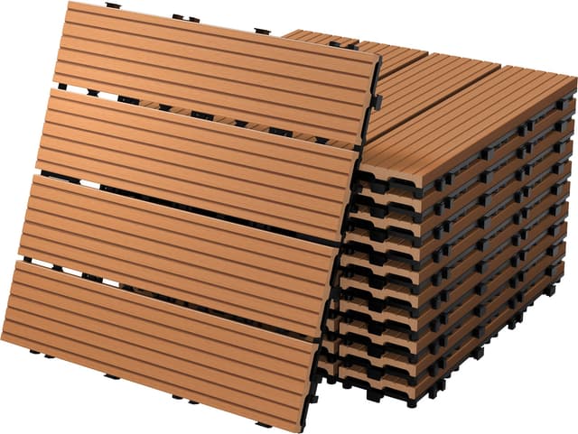 ECD Germany WPC terrassefliser 30x30 cm 11-delt sæt til 1 m² lysebrun trælook kliksystem