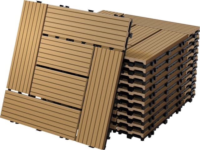 ECD Germany WPC terrassefliser 30x30 cm 55 stk. sæt dækker 5 m² teakmosaik trælook kliksystem
