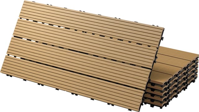 ECD Germany WPC terrassefliser 60x30 cm, sæt med 12 stk. dækker 2 m², teak-look, kliksystem