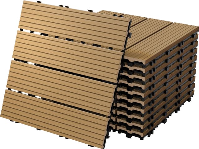 ECD Germany WPC terrassefliser 30x30 cm 33-delt sæt til 3 m² teak-trælook kliksystem