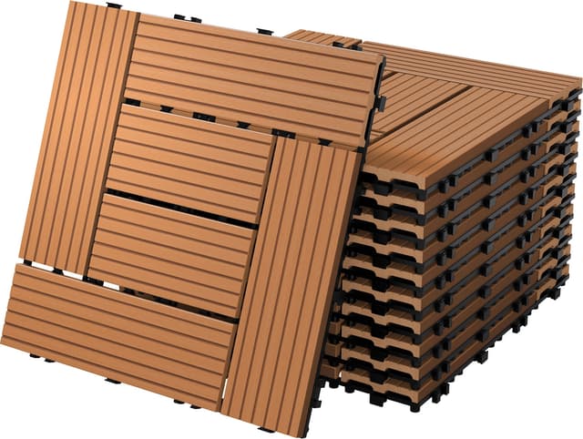 ECD Germany WPC terrassefliser 30x30 cm 33-delt sæt dækker 3 m² lysbrun mosaik med trælook kliksystem