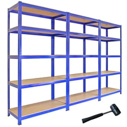 3 x Monster Racking T-Rax metalliset säilytyshyllyt, sininen, 90 cm L, 45 cm S