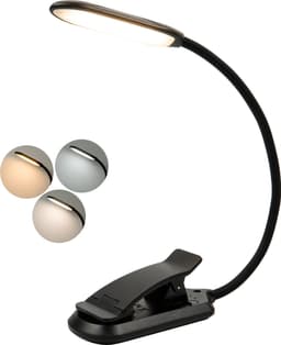 Valaisin, lukuvalo, puristinkiinnitys, LED-valaisin, 3 väritilaa, himmennettävä valo