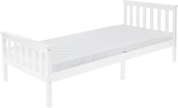 Træseng 90x200 cm hvid med madras H:16cm, fyrretræ, sengestel i massivt træ