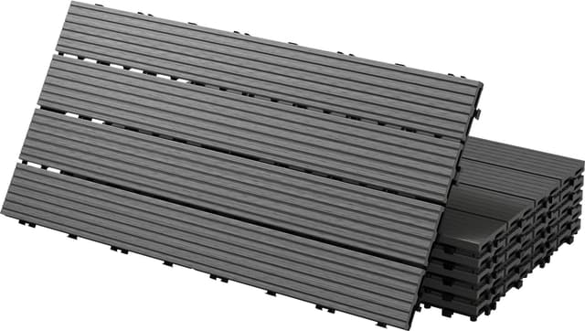 ECD Germany WPC terrassefliser 60x30 cm 6-delt sæt dækker 1 m² antracit med trælook kliksystem