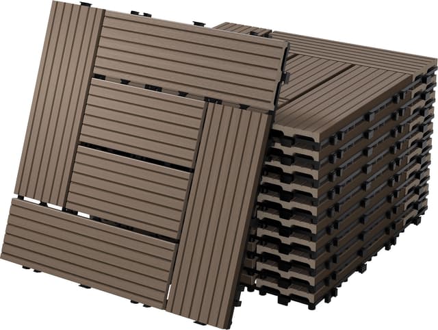 ECD Germany WPC terrassefliser 30x30 cm 33-delt sæt dækker 3 m² mørkebrun mosaik trælook kliksystem