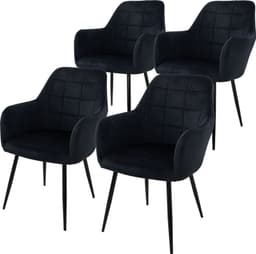 4x retrostil matstolar sammet stol svart metall fötter