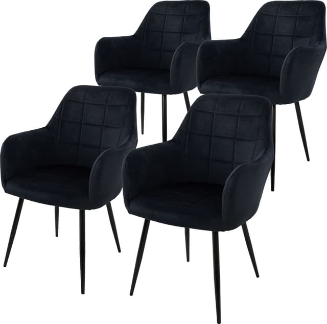 4x retrostil matstolar sammet stol svart metall fötter