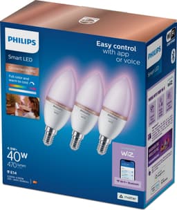 Philips RGB WFB E14 40 W smart LED pære (3-pakk)