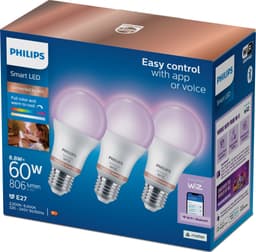 Philips RGB WFB E27 60 W smart LED pære (3-pakk)
