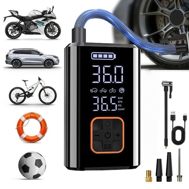 Trådlös Däckpump 80W — 150 PSI, USB-C och LED, För Bil och Cykel