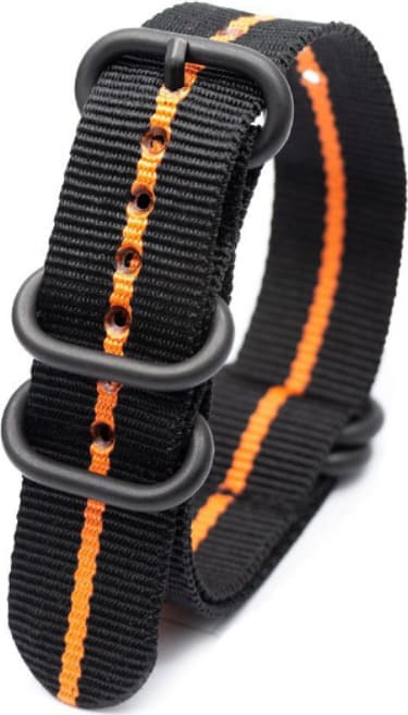 Nylon urrem med ovalt spænde Black+Orange 18 mm