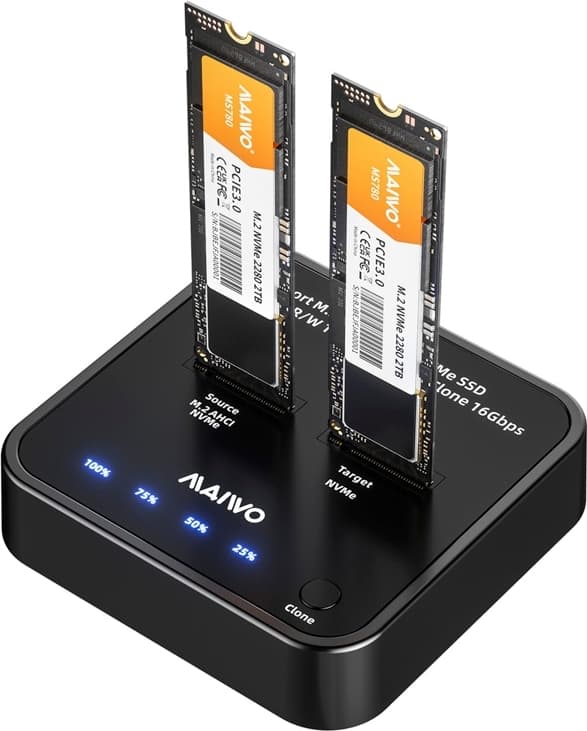 MAIWO K3016AN NVMe Cloner M.2 Duplicator for PCIe NVMe M-Key SSD, 16Gbps Cloning Speed, Access Two SSDs Simultaneously