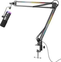 NÖRDIC XLR/USB dynaaminen mikrofonisetti, RGB-säädettävä mikrofonipuomistandardi suoratoistoon, pelaamiseen, voice-overiin ja äänitykseen