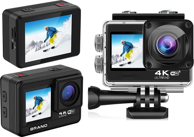 NÖRDIC Actionkamera med dubbla skärmar 4K@30Hz, WiFi, 30m vattentät, 20 MP, 2,0""/1,3"" skärmar