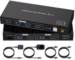 NÖRDIC KVM-switch 2 till 1 HDMI 2.0 4K60Hz för PC, Xbox, PS5 och bärbar dator med 4×USB 3.0-portar