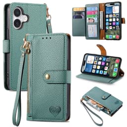 For iPhone 17 Skal RFID-blockering Dragkedjeficka Plånboksfodral med Rem - Grön