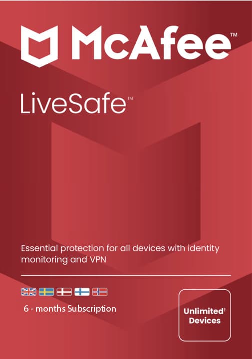 McAfee LiveSafe 6 month Subscription - PC Windows,Mac OSX,iOS,Android