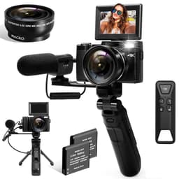 Digitalkamera, videokamera, 4K-kamera, 3-tommers skjerm, mikrofon, stativ, 2 batterier