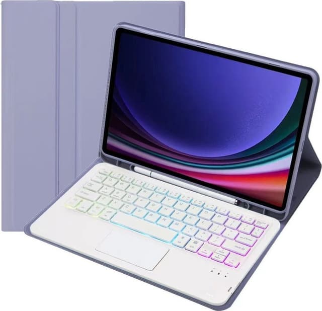 Lila Bluetooth Tangentbordsfodral med Touch Bakgrundsbelysning för Samsung Galaxy Tab S7 FE 5G 12.4 tum