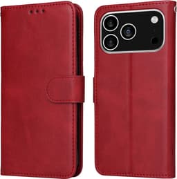 SKALO PU-läder Plånboksfodral för iPhone 18 Pro - Röd